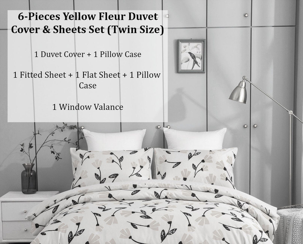 DaDa Bedding Yellow Fleur Duvet Cover, Sheets & Valance Set