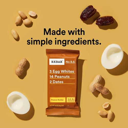 Rxbar Protein Bars, 12G Protein, Gluten Free Snacks, Snack Bars, Peanut Butter, 22Oz Box (12 Bars)