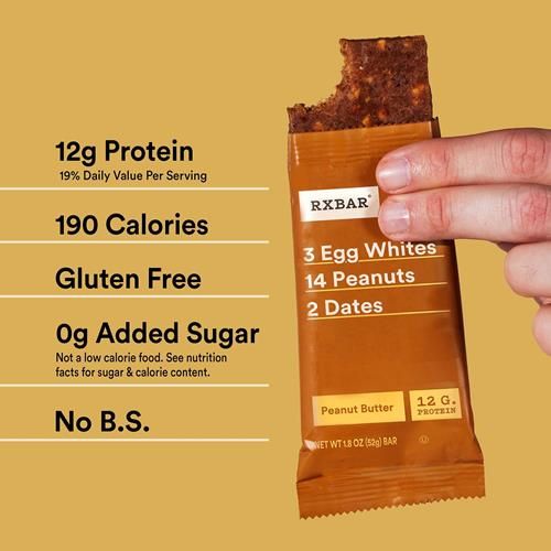 Rxbar Protein Bars, 12G Protein, Gluten Free Snacks, Snack Bars, Peanut Butter, 22Oz Box (12 Bars)