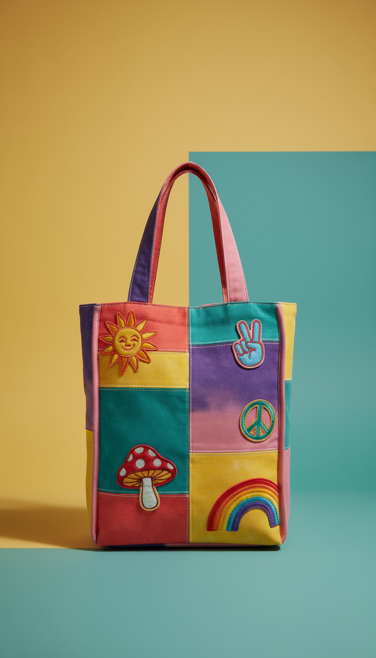 Patchwork Canvas Bag with Embroidered Badges