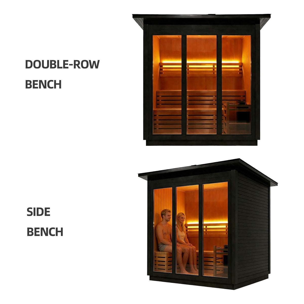 Custom 4-Person Luxury Canadian Hemlock Outdoor Steam Sauna With Heater And Stones [Made-To-Order] (SAK79406)