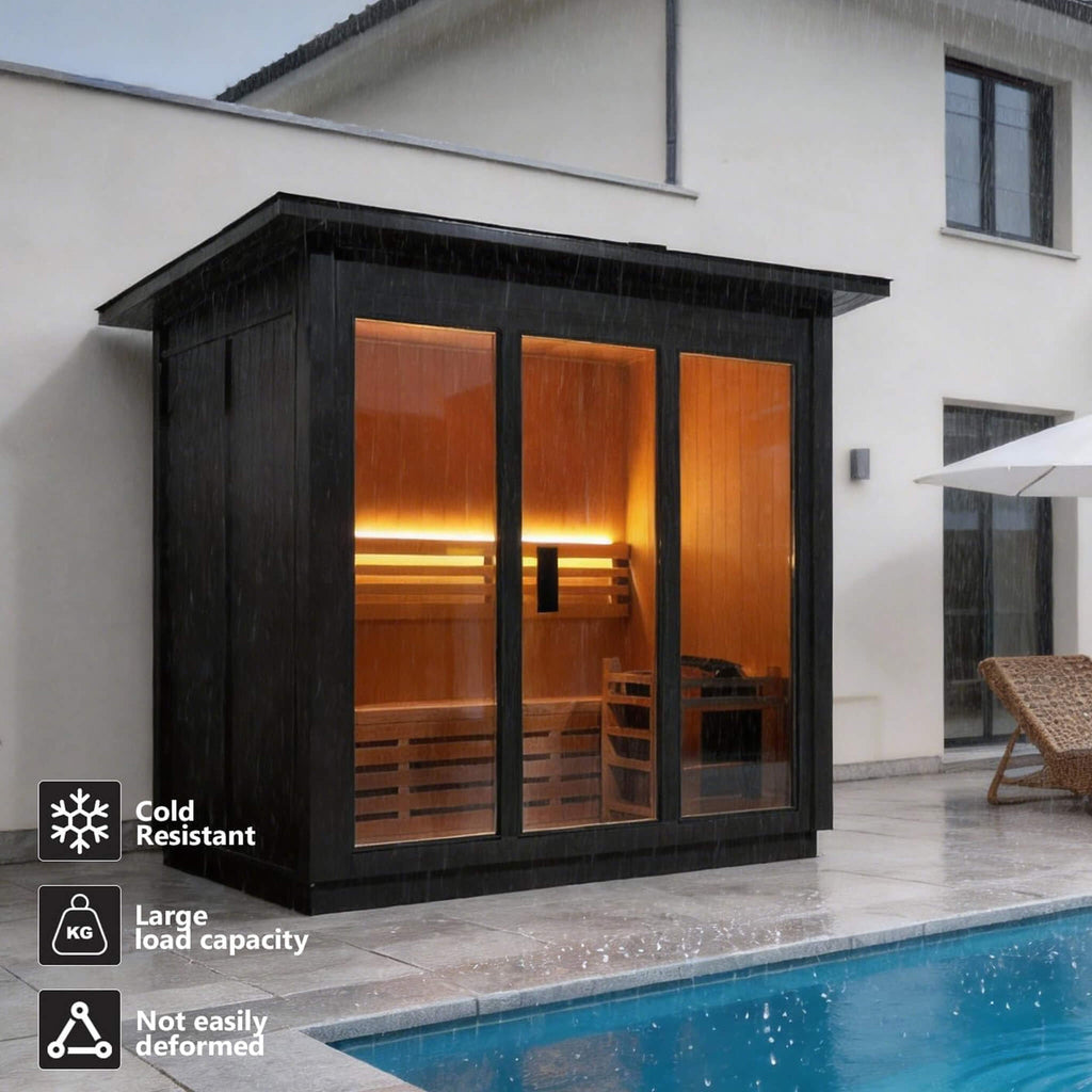 Custom 4-Person Luxury Canadian Red Cedar Outdoor Steam Sauna With Heater And Stones [Made-To-Order] (SAK42068)