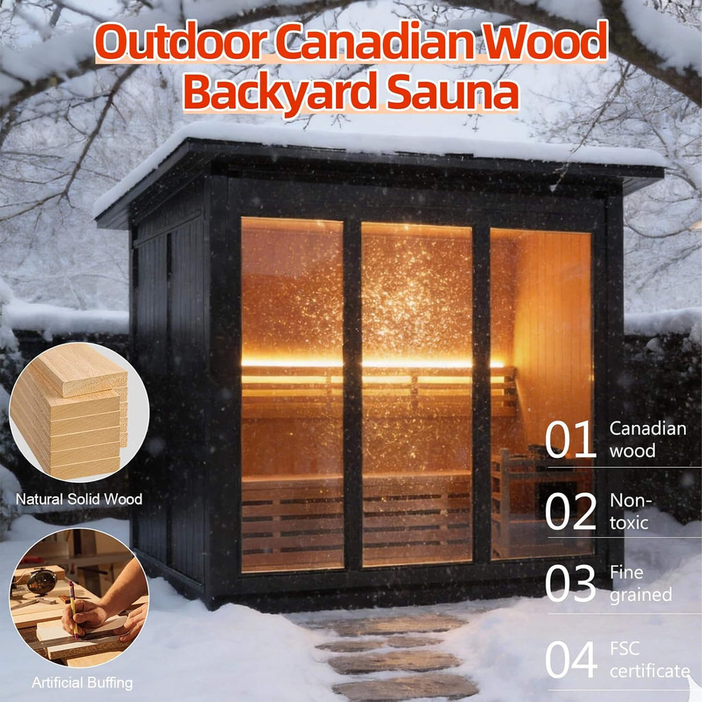 Custom 4-Person Luxury Canadian Red Cedar Outdoor Steam Sauna With Heater And Stones [Made-To-Order] (SAK42068)